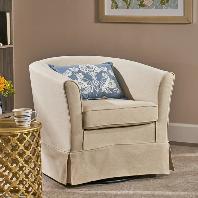 Noble House Celeste Natural Fabric Swivel Chair with Cover, Beige - open_box