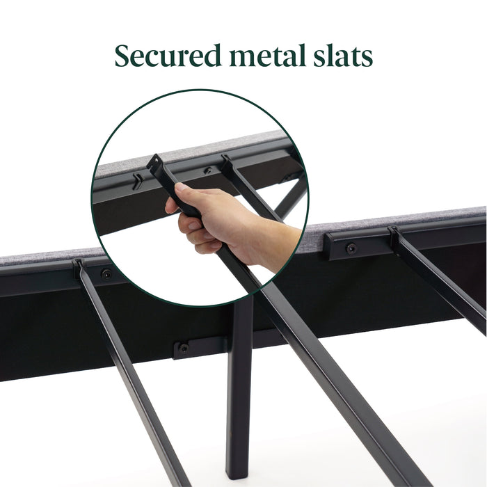 Mainstays Gray Upholstered Square Tufted Platform Bed, No Box Spring Needed, Queen - new