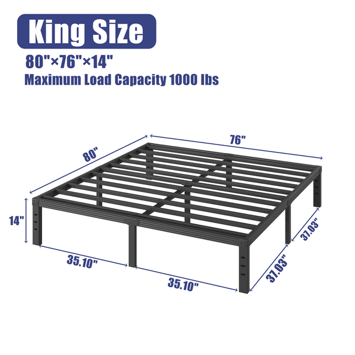 COMASACH 14 inch King Bed Frame, Easy Assembly, No Box Spring Needed, Heavy Duty Metal Platform King Size, Noise Free, Black - new