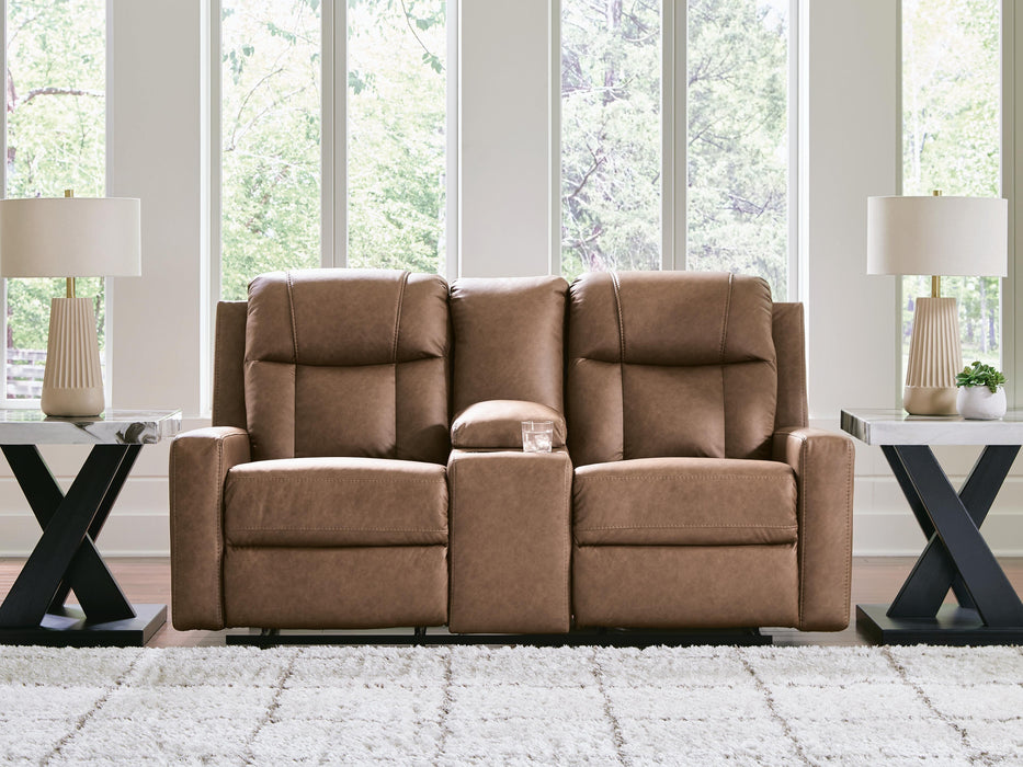 Mackmenville Caramel DBL Rec Loveseat w/Console
