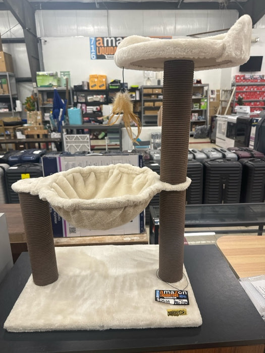 Catry 28" Beige 3-Level Cat Tree with Hammock Scratching Post Tower with Plush Perch Indoor Play House - open_box