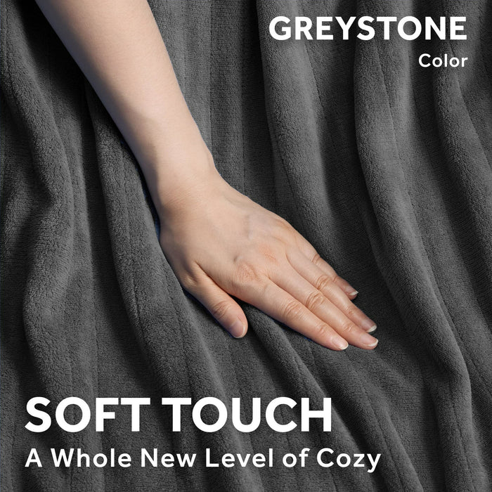 Sunbeam Electric Heated Throw Blanket Oversize Grey stone Microplush 4 Heat Settings - new