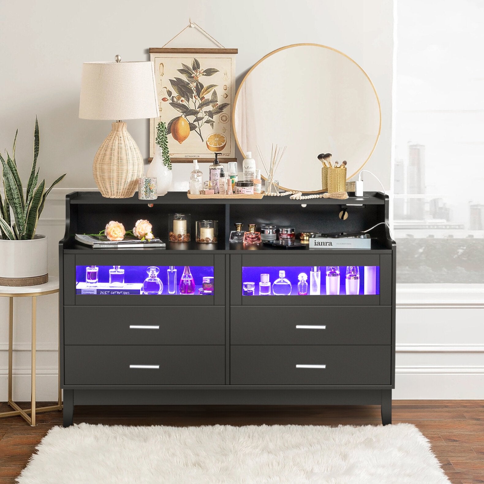 6 Drawer Dresser with Charging Station, 47.24