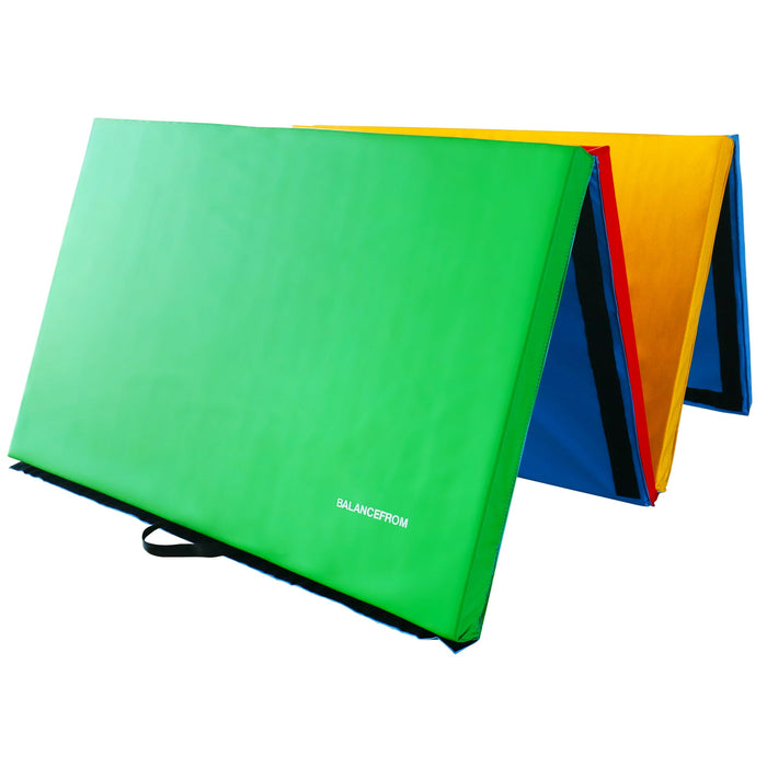 BalanceFrom All-Purpose 4 Ft. x 10 Ft. x 2 In. Extra Thick High Density Anti-Tear Gymnastics Flooring Gym Folding Exercise Aerobics Mats, Multi Color - open_box