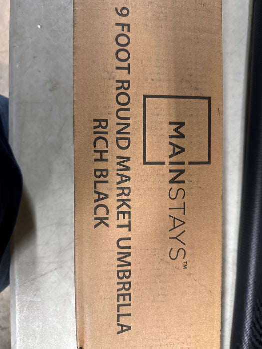 Mainstays 9ft Black Round Outdoor Tilting Market Patio Umbrella, - open_box