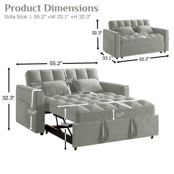 Rophefx 3-in-1 Pull Out Sofa Bed, Futon Sofa, Convertible Velvet Sleeper Chair Bed for Living Room, Light Grey - new