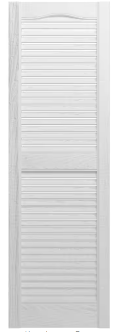 14-1/2 in. x 67 in. Lifetime Open Louvered Vinyl Standard Cathedral Top Center Mullion Shutters Pair in white - open_box