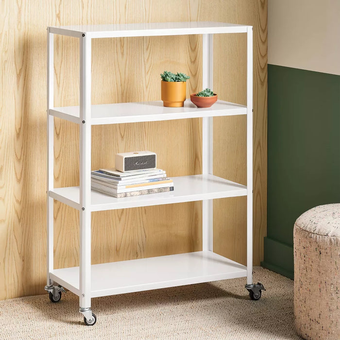 Small 44" 3 Shelf Rolling Metal Bookcase Chalk White - Room Essentials™