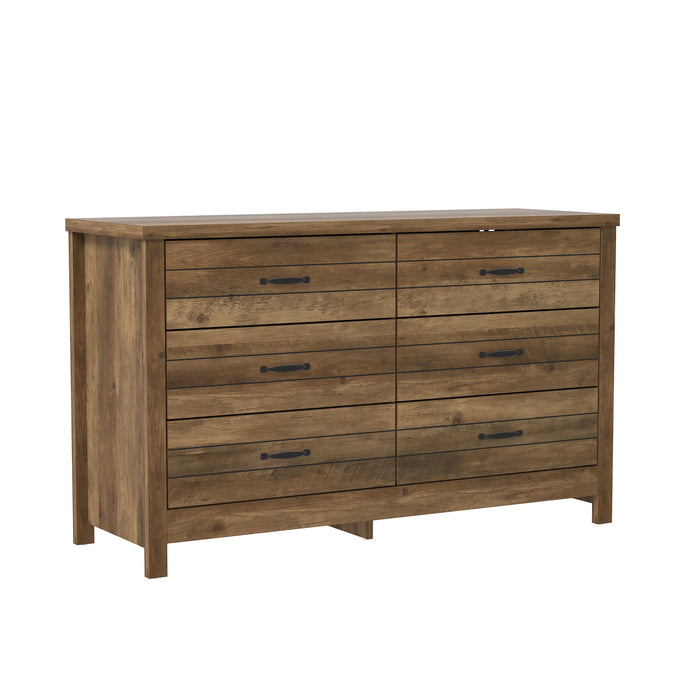 Lancaster Wood 6 Drawer Dresser, Knotty Oak, by Hillsdale Living Essentials - new
