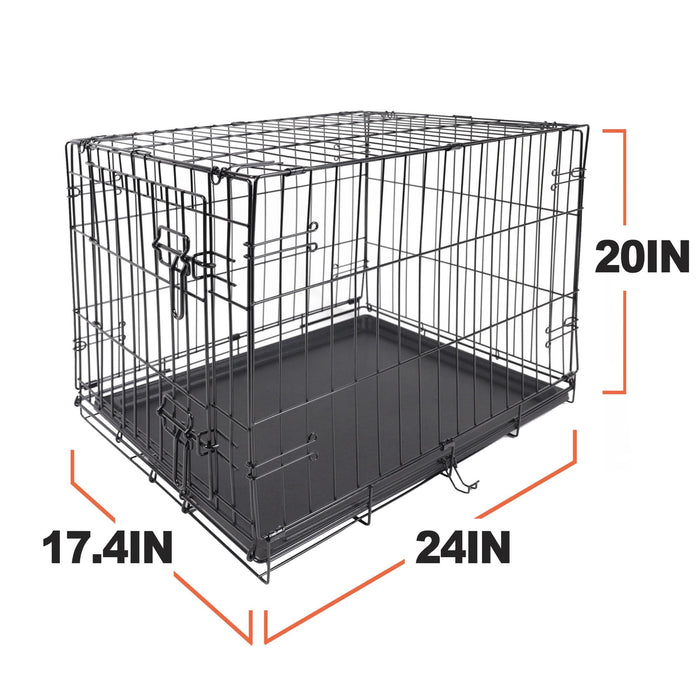 Vibrant Life Foldable 24" Metal Dog Training Crate with Divider Panel and Leak-Proof Tray