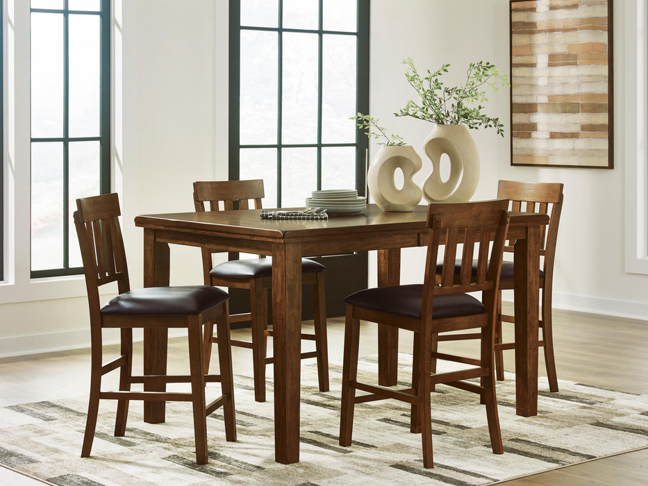 Ralene Medium Brown Ralene Counter Height Dining Table and 4 Barstools
