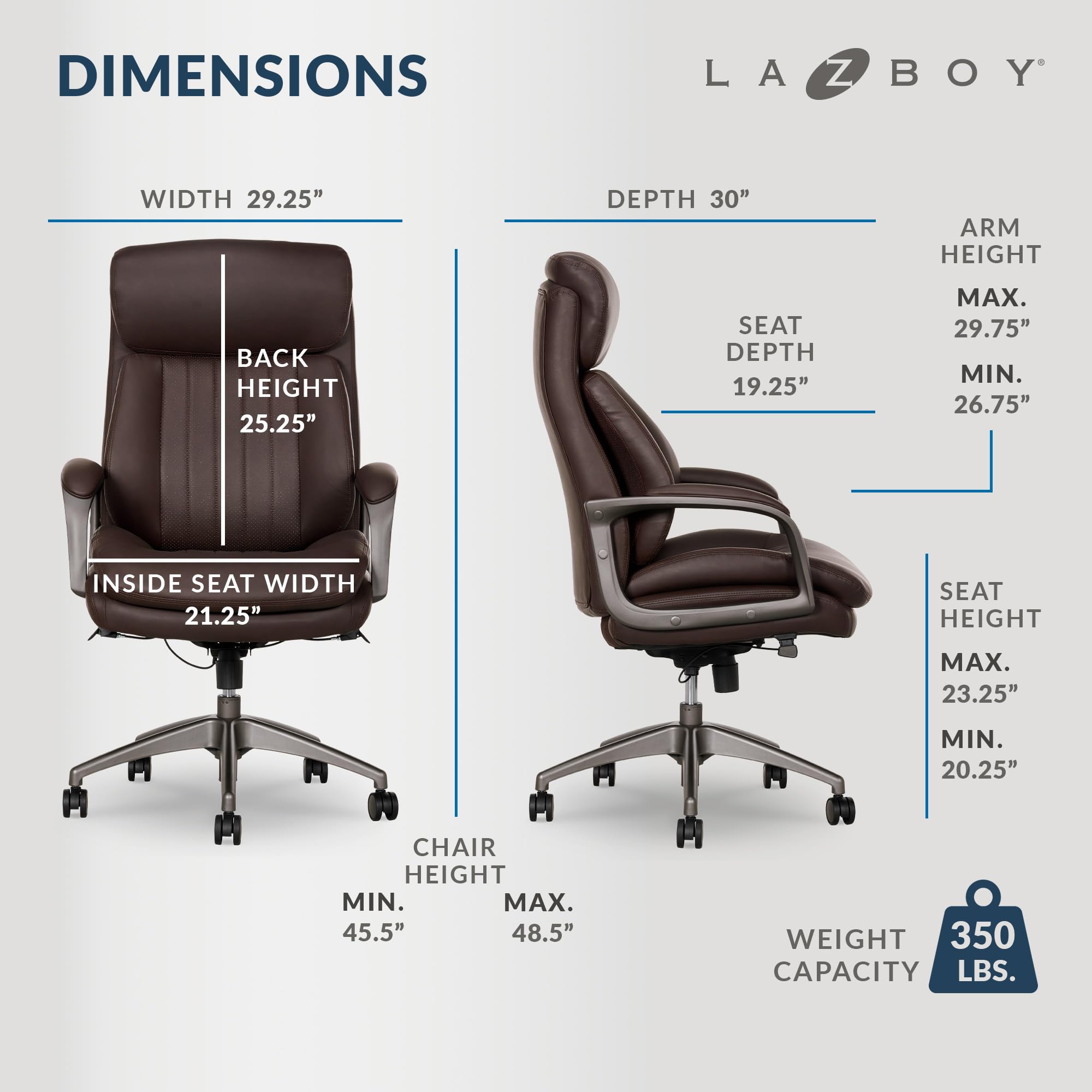 La-Z-Boy Nova Vegan Leather Modern Executive Ergonomic Design Office Chair, Memory Foam Thick Contoured Seat Back with Patented Lumbar Support Technology, Soft to Medium Sit Comfort, Brown - open_box