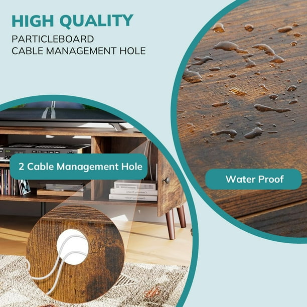 Simenmax TV Stand for 55 60 inch TV, Modern Mid Century Entertainment Center with Storage, Brown - new