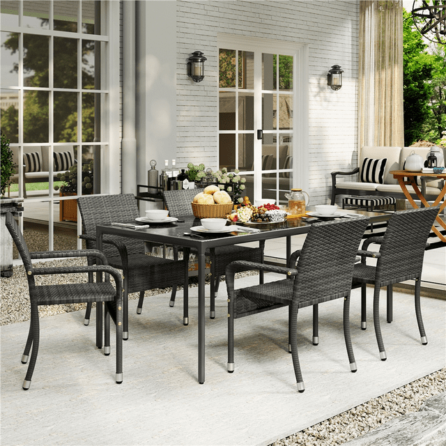 Renwick Outdoor PE Rattan Chair with Armrests and Adjustable Footpads, Set of 2, Gray - open_box