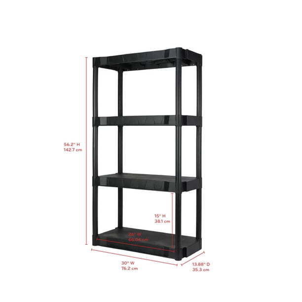 Hyper Tough Black Plastic 4-Tier 56.2" H x 30"" W x 13.8" D, 280lb Total Capacity - open_box