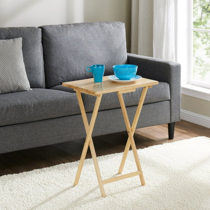Mainstays Indoor Single Folding TV Tray Table Set of 2 in Natural L19 x W15 x H26inches. - new