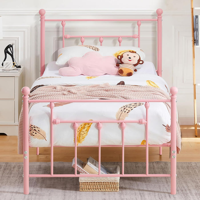 VECELO Twin Size Metal Platform Bed Frame with Headboard and Footboard, Heavy Duty Slat Support/No Box Spring Needed Mattress Foundation/Underbed Storage Space, Victorian Style - new