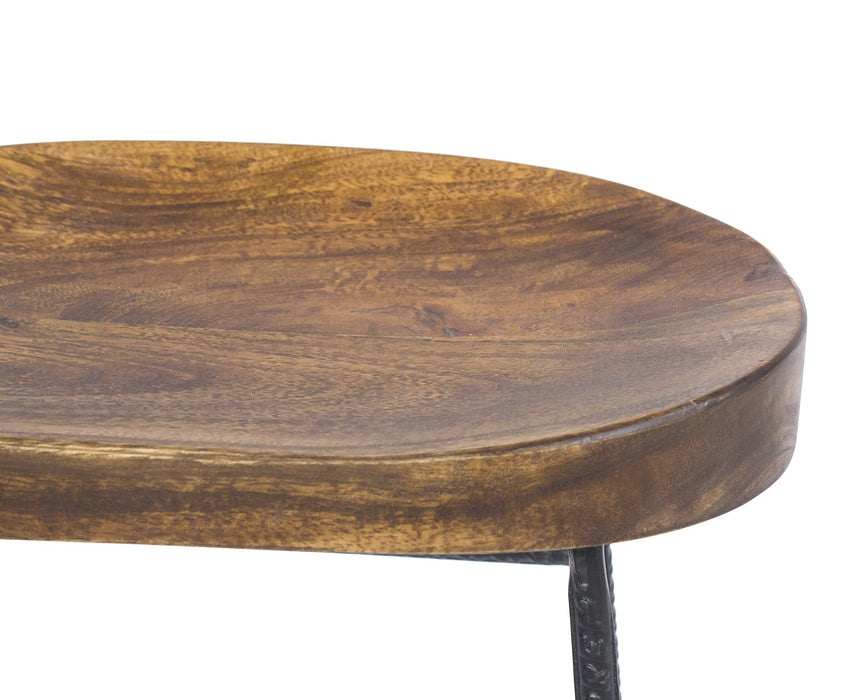 Mango Wood Saddle Seat Bar Stool With Iron Rod Legs - new