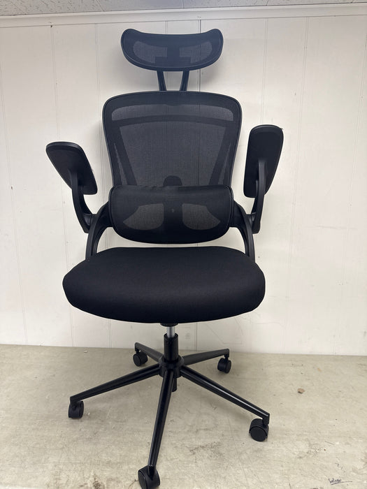 Sweetcrispy Ergonomic Mesh Office Chair, High Back with 2D Headrest, Up&Down Lumbar Support, Swivel Computer Task Desk Chairs with Adjustable Flip-up Armrests, Black - new