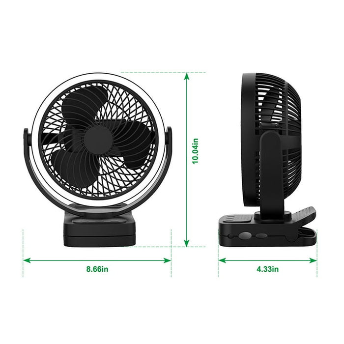 Mainstay 7 "Rechargeable USB Clip and Table Fan with LED Black - new
