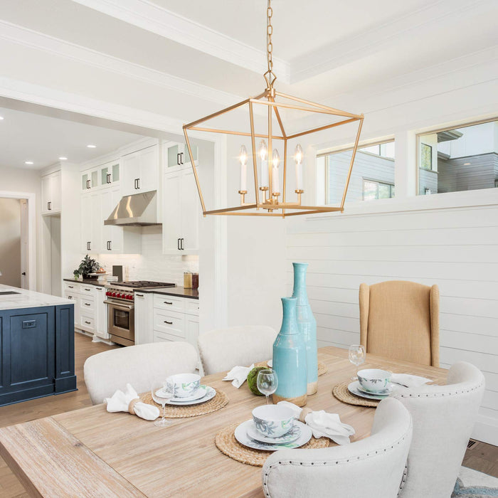 classy leaves Gold Chandelier, Lantern Pendant Light Fixtures, Foyer Chandelier for Dining Room, Kitchen Island, Entryway, 17.5’’ L x 17.5’’ W x20’’ H - open_box