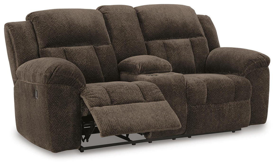 Frohn Chocolate Frohn Reclining Loveseat with Console