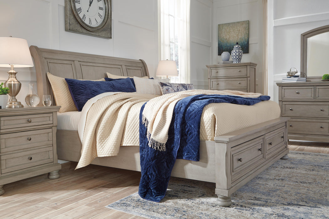 Lettner Light Gray Lettner King Sleigh Bed with 2 Storage Drawers