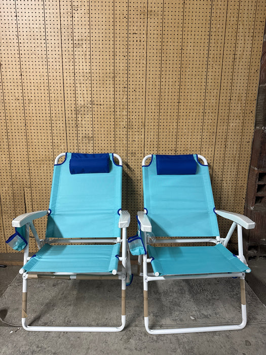 Mainstay Reclining 4-Position Oversize 2-Pack Beach Chair, Teal (please be advised that sets may be missing pieces or otherwise incomplete) - new