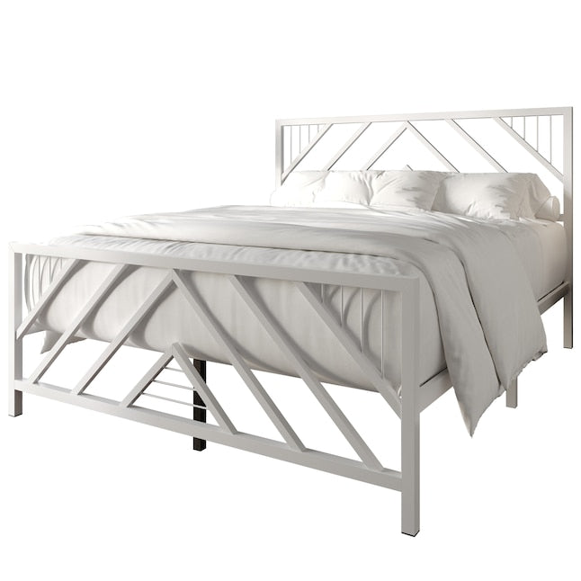 ChaletPosh Twin White Metal Platform Bed with Headboard - new