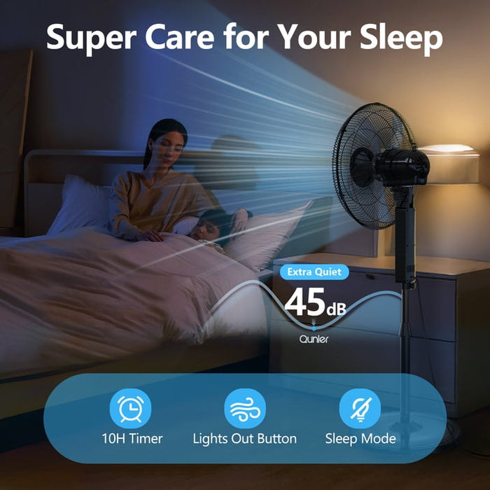 16" Pedestal Fan with Remote, 3-Speed Oscillating Fan, Adjustable Height and Tilt, 40"- 46" Electric Cooling Portable Fan for Home Office Bedroom Use - new