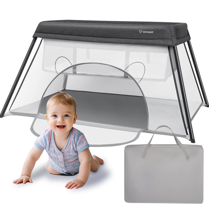 Vomeast Travel Crib, Baby Bassinet Portable Crib, Baby Playard Foldable with Baby Mattress, Gray - new