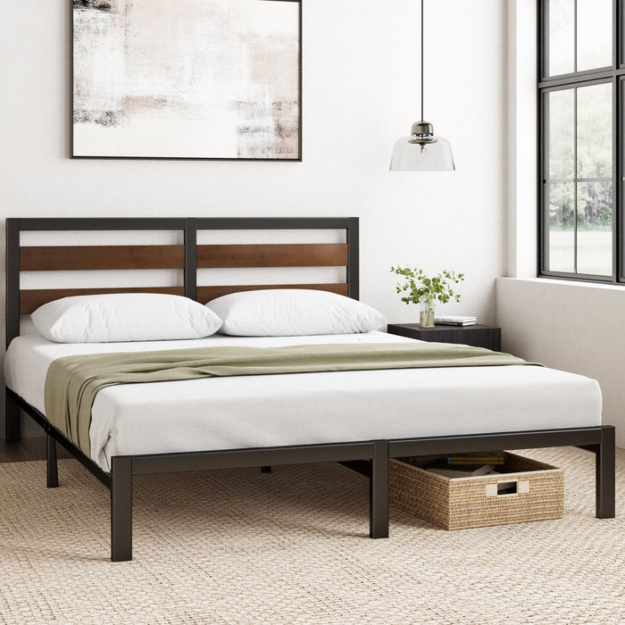 Zinus 35" Shen Bamboo Wood and Metal Platform Bed Frame, Queen - new