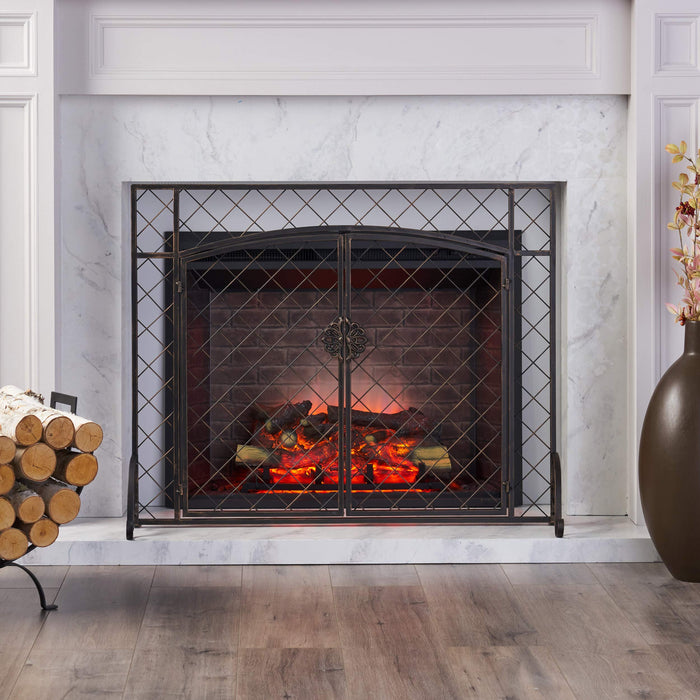 Christopher Knight Home Kristin Iron Fireplace Screen, Black Brushed Gold - new