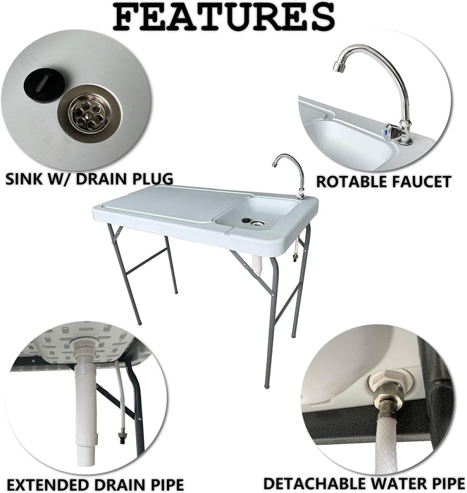 Portable Fish Cleaning Table with Sink and Faucet for Camping, Fishing, Tailgating - Large Work Surface, Food Grade HDPE, Collapsable for Easy Storage - new