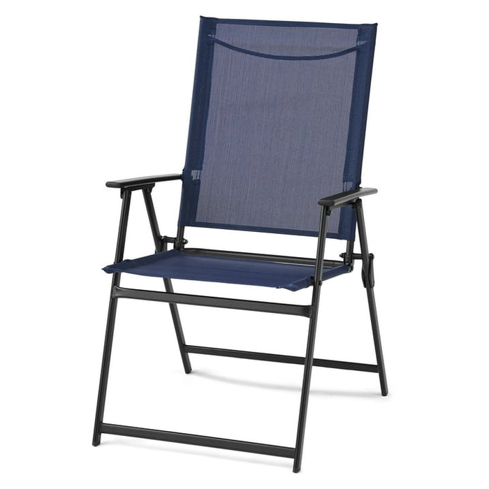 Mainstays Greyson Steel and Sling Adult Folding Outdoor Patio Armchair, Navy (Set of 2) - new