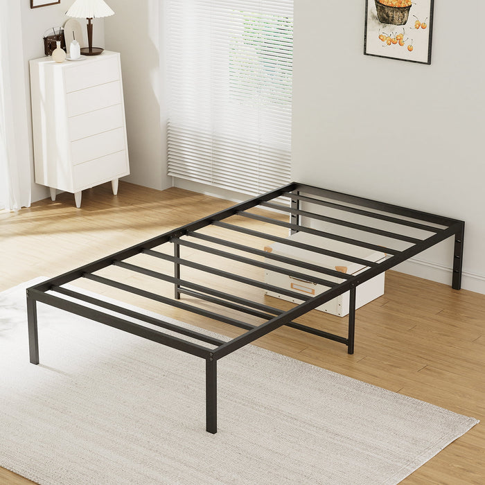 Lusimo Twin Bed Frame No Box Spring Needed 14 inch Heavy Duty Metal Platform Bed Frame Twin Size Anti Slip Support Easy Lock Assembly, Black - new