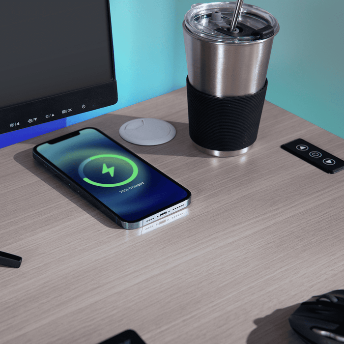 X Rocker Oka Adult Gaming Desk with RGB Lighting, White/Light Wood - used_good