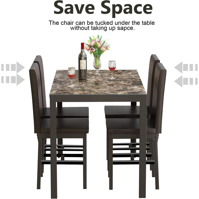 Recaceik 5 Piece Marble Sets, Table 4,with Faux Leather Metal Frame Chairs for Dining Room, Kitchen, Breakfast Corner - new