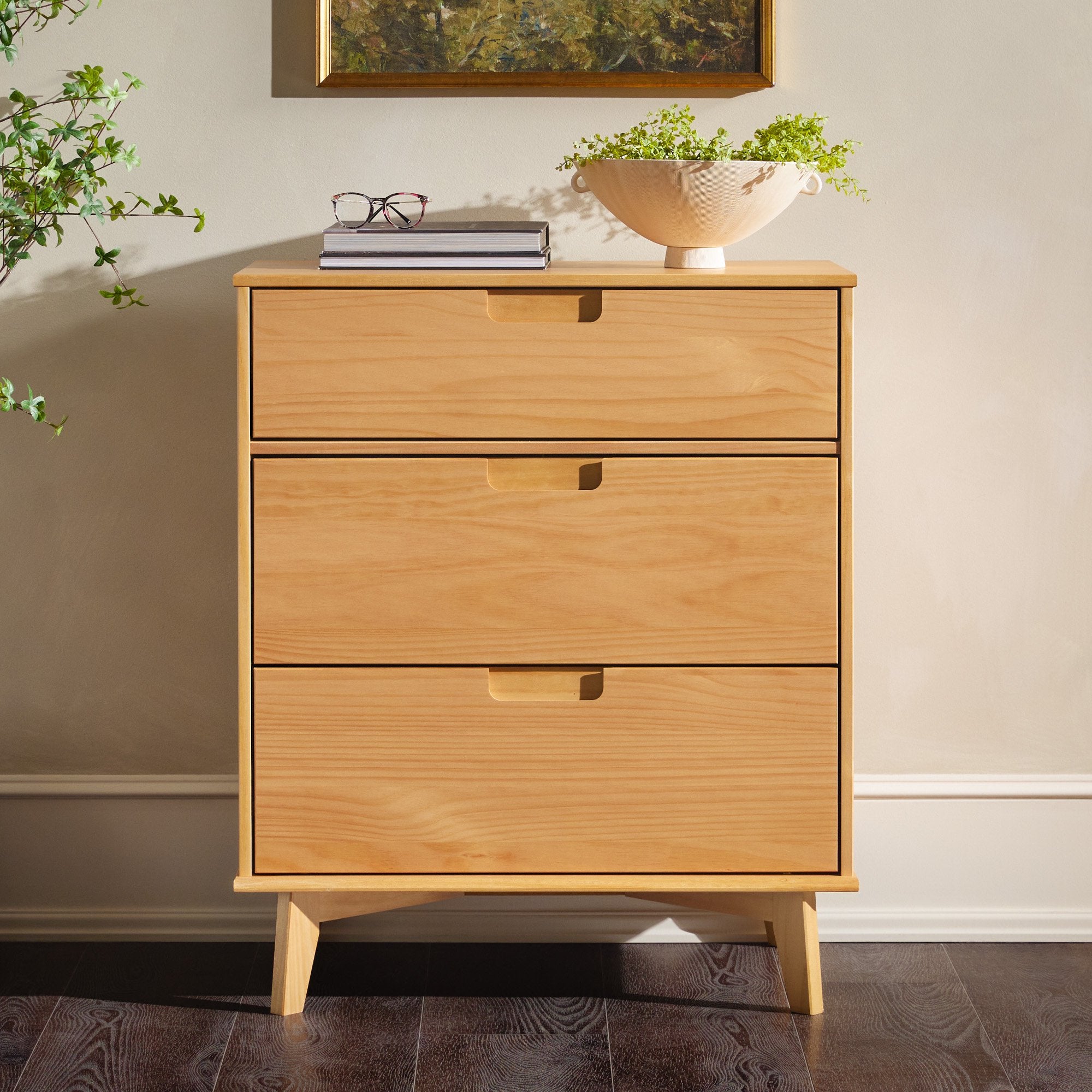 Walker Edison 3-Drawer Groove Handle Solid Wood Dresser - Natural Pine - new