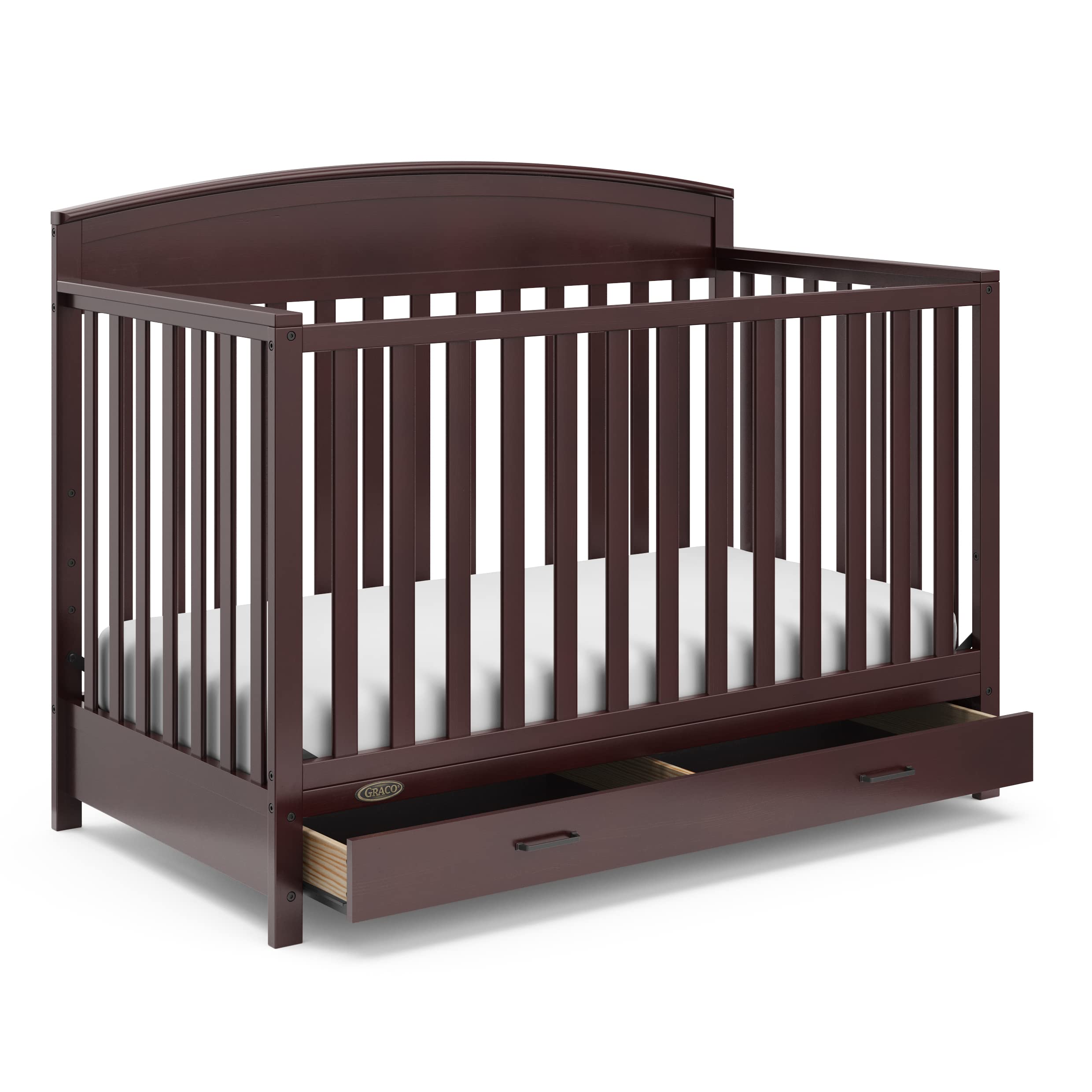 Graco Benton 5-in-1 Convertible Crib with Drawer (Espresso) - Converts from Baby Crib to Toddler Bed, Daybed and Full-Size Bed, Fits Standard Full-Size Crib Mattress, Adjustable Mattress Support Base - new