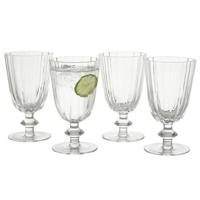Beautiful Scallop Set of 4 Glass Goblet Clear by Drew Barrymore - new