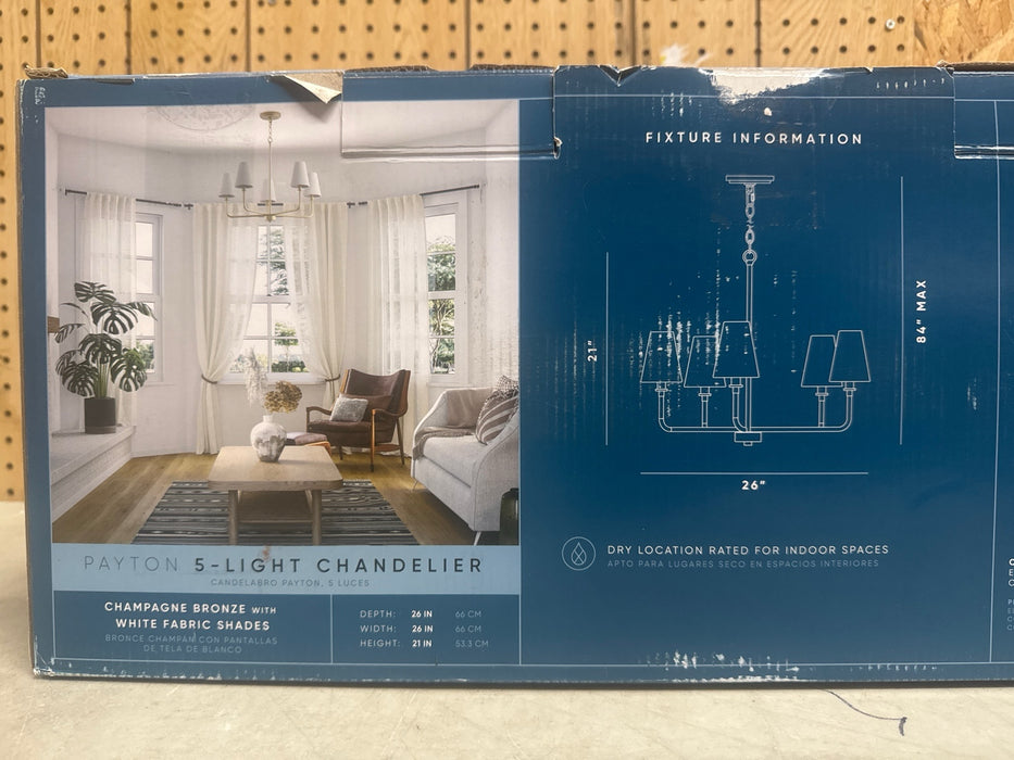 Avec Payton Collection 5-Light Contemporary Champagne Bronze Chandelier with White Fabric Shades - new