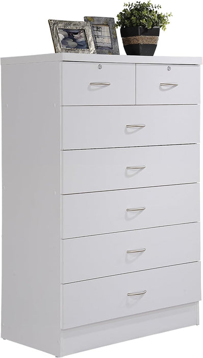 HODEDAH 7 Drawer Wood Dresser for Bedroom, 31.5 inch Wide Chest of Drawers, with 2 Locks on the Top Drawers, Storage Organization Unit for Clothing, White - new