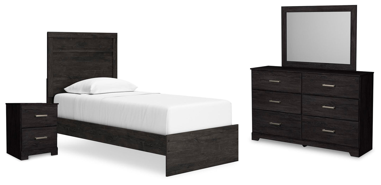 Belachime Charcoal Belachime Twin Panel Bed with Mirrored Dresser and Nightstand