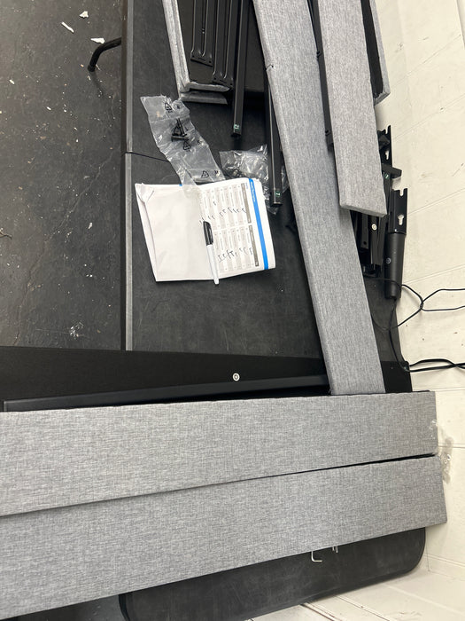 Mainstays Gray Upholstered Square Tufted Platform Bed, No Box Spring Needed, Queen - new