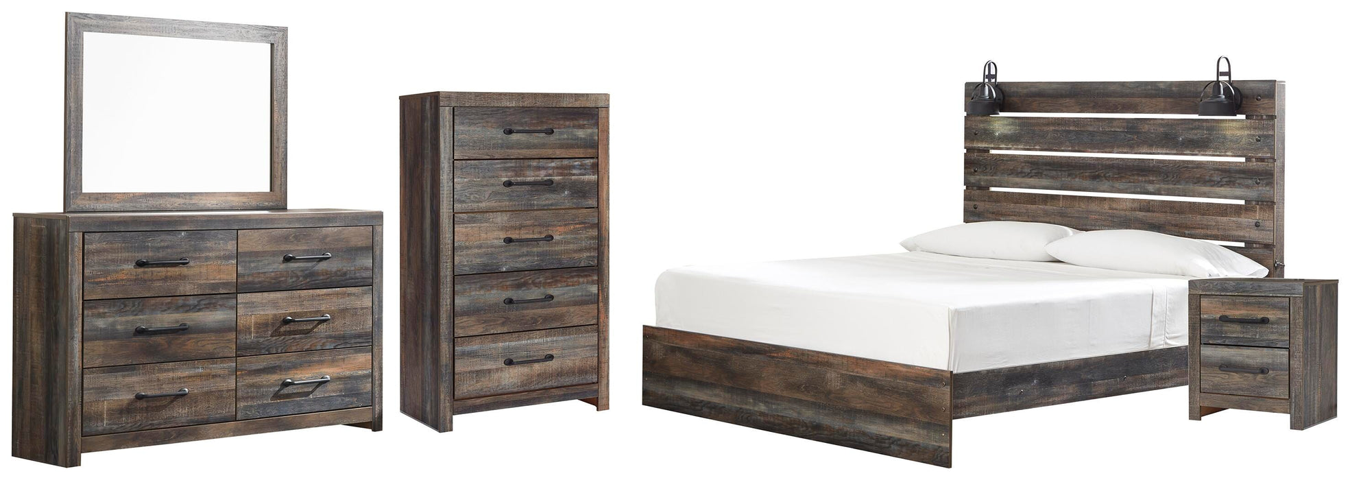Drystan Multi Drystan King Panel Bed, Dresser, Mirror, Chest and Nightstand