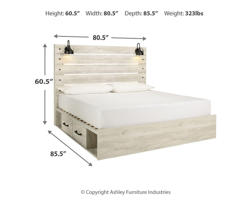 Cambeck Whitewash Cambeck King Panel Bed with 4 Storage Drawers
