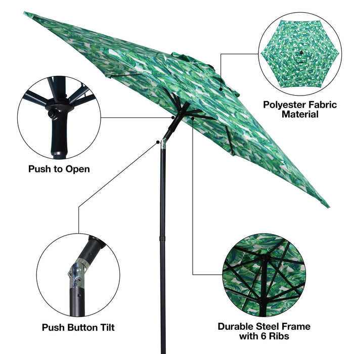 Mainstays Outdoor 7.5 Foot Palm Print Round Push-up and Tilt Market Patio Umbrella - open_box