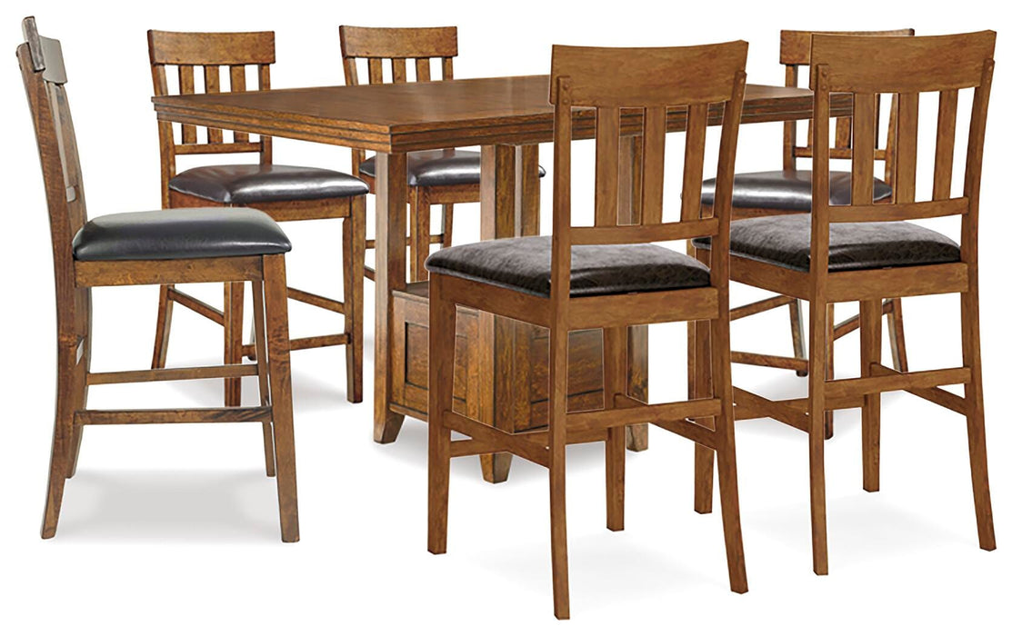 Ralene Medium Brown Ralene Counter Height Dining Table and 6 Barstools