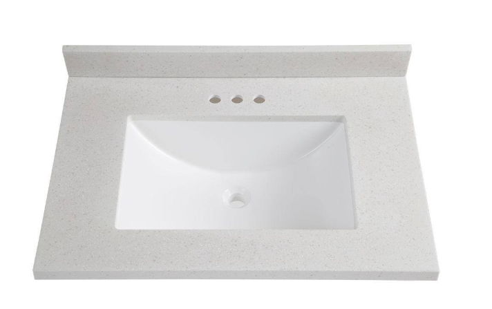 Glacier Bay 31 in. W x 22 in. D Solid Surface White Rectangular Single Sink Vanity Top in Titanium - use_like_new